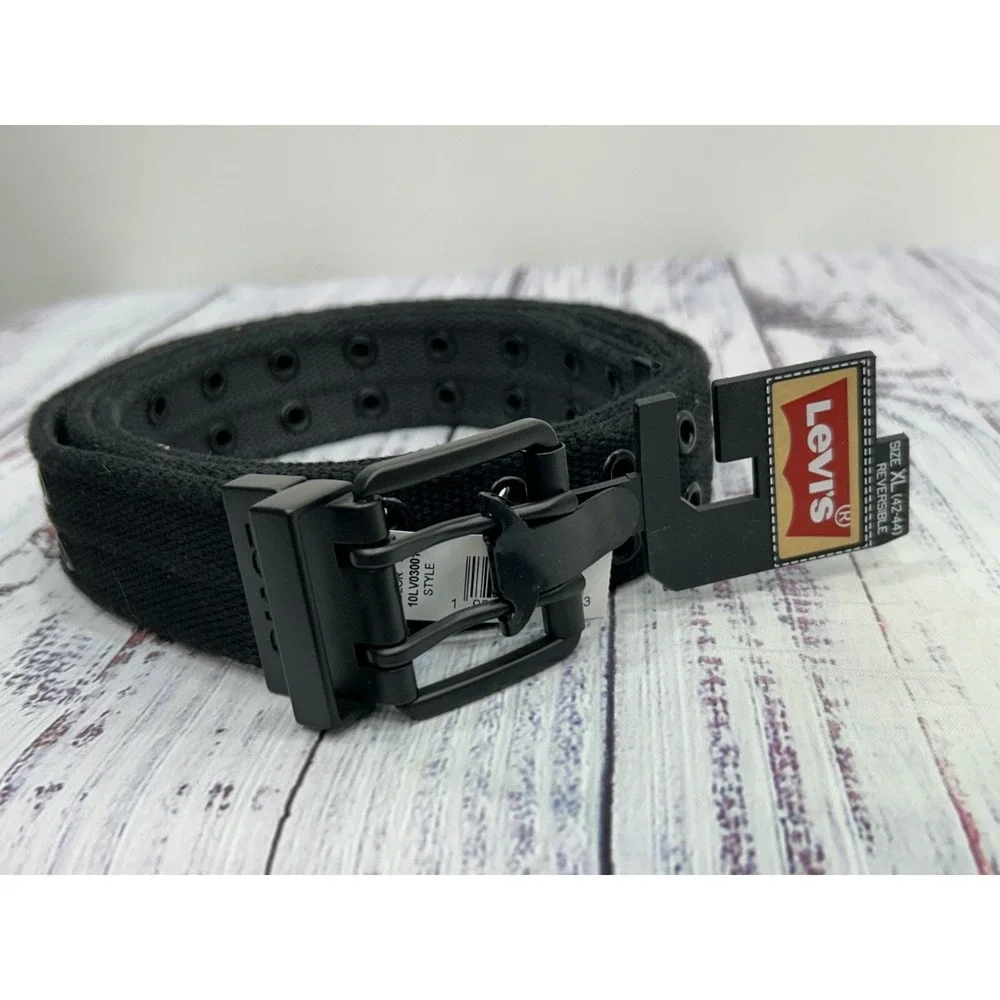 NWT Levi's Men's Black Reversible Canvas Matte Buckle Work Belt Size XL (42–44)